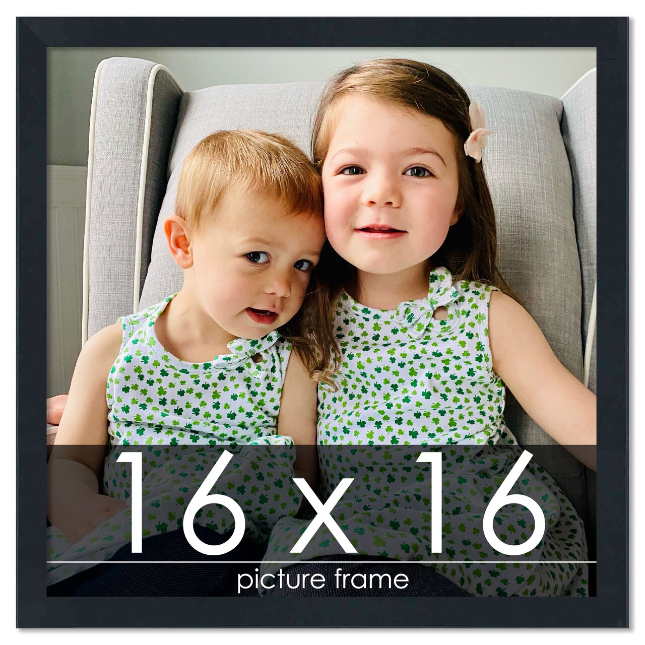 Square Slim Profile Black Picture Frame - UV Acrylic, Foam Board Backing, Hanging Hardware